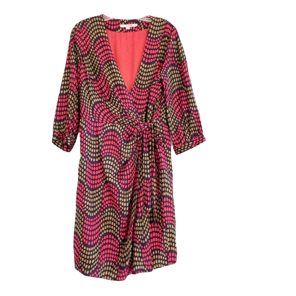 Boden Wrap Dress Geometric Pattern V-Neck Silk Blend 10